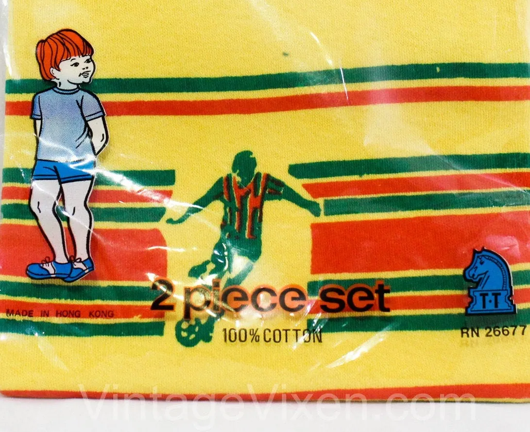 1970s Soccer Star T Shirt & Shorts - Size 4T Toddler Boys Girls Gender Neutral Sports Set - Deadstock Summer Retro Athletic 70s Children's