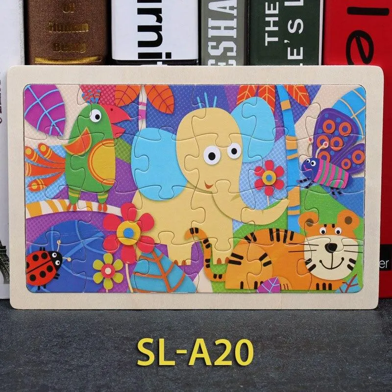 24 Piece Wooden Jigsaw Puzzle Baby Early Childhood Educational Toys for Children Cartoon Animal Puzzles Kids Interactive Toy