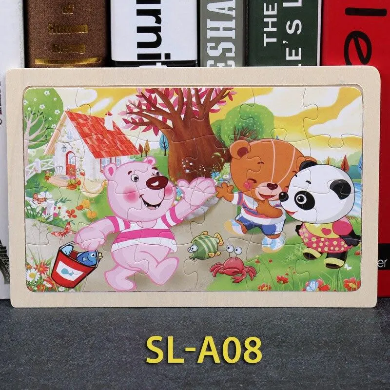 24 Piece Wooden Jigsaw Puzzle Baby Early Childhood Educational Toys for Children Cartoon Animal Puzzles Kids Interactive Toy
