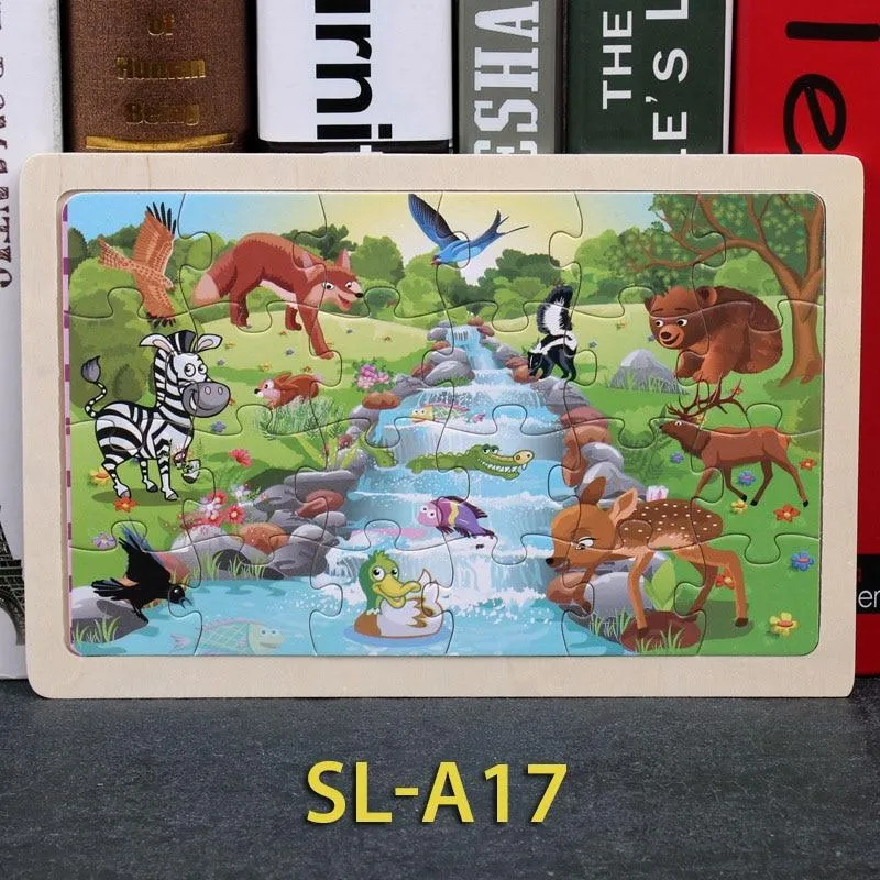 24 Piece Wooden Jigsaw Puzzle Baby Early Childhood Educational Toys for Children Cartoon Animal Puzzles Kids Interactive Toy