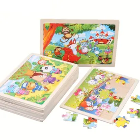 24 Piece Wooden Jigsaw Puzzle Baby Early Childhood Educational Toys for Children Cartoon Animal Puzzles Kids Interactive Toy