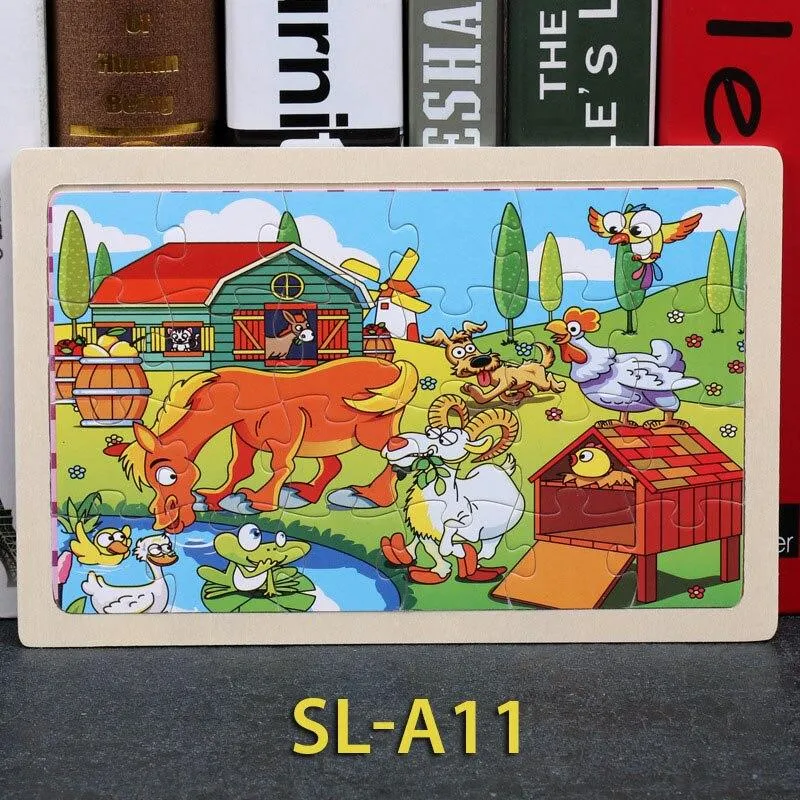 24 Piece Wooden Jigsaw Puzzle Baby Early Childhood Educational Toys for Children Cartoon Animal Puzzles Kids Interactive Toy