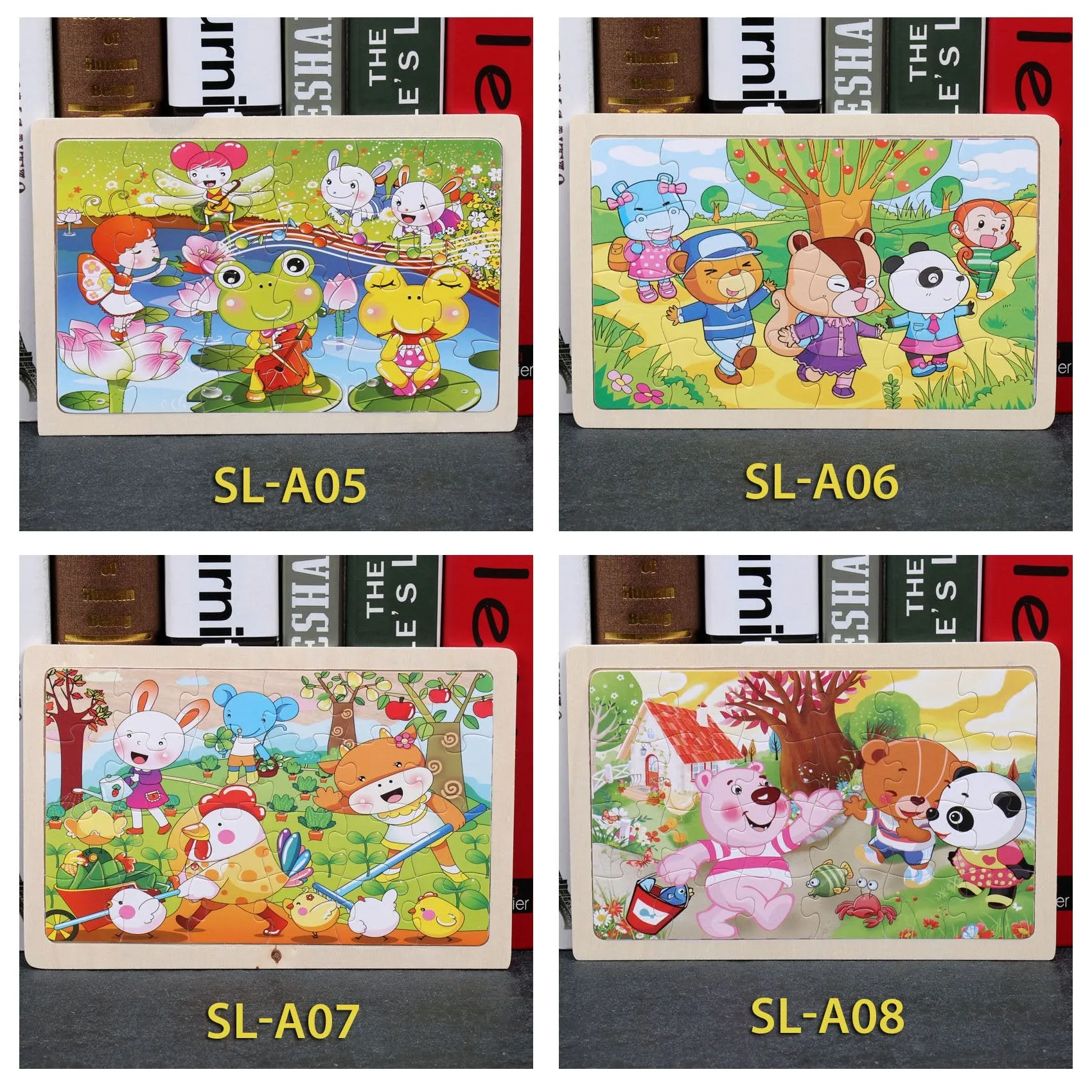 24 Piece Wooden Jigsaw Puzzle Baby Early Childhood Educational Toys for Children Cartoon Animal Puzzles Kids Interactive Toy