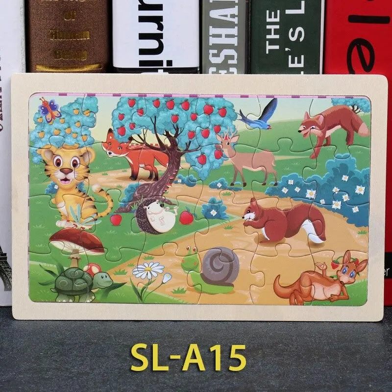 24 Piece Wooden Jigsaw Puzzle Baby Early Childhood Educational Toys for Children Cartoon Animal Puzzles Kids Interactive Toy
