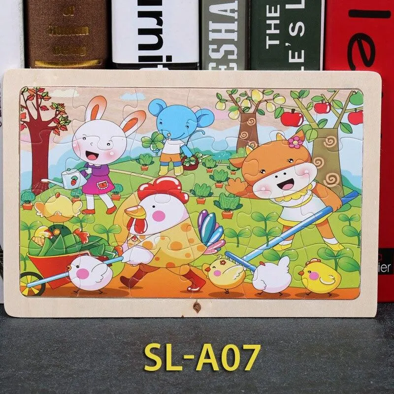 24 Piece Wooden Jigsaw Puzzle Baby Early Childhood Educational Toys for Children Cartoon Animal Puzzles Kids Interactive Toy