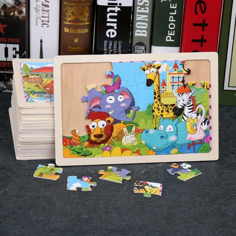 24 Piece Wooden Jigsaw Puzzle Baby Early Childhood Educational Toys for Children Cartoon Animal Puzzles Kids Interactive Toy