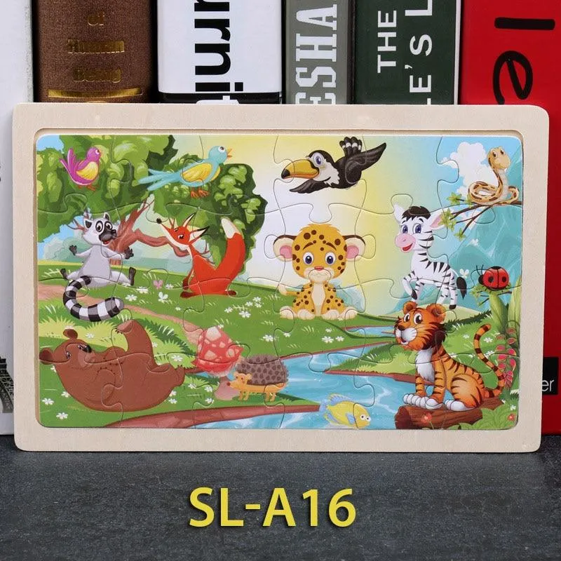 24 Piece Wooden Jigsaw Puzzle Baby Early Childhood Educational Toys for Children Cartoon Animal Puzzles Kids Interactive Toy