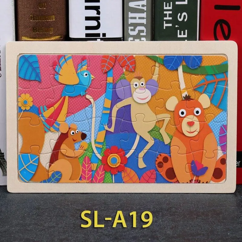 24 Piece Wooden Jigsaw Puzzle Baby Early Childhood Educational Toys for Children Cartoon Animal Puzzles Kids Interactive Toy