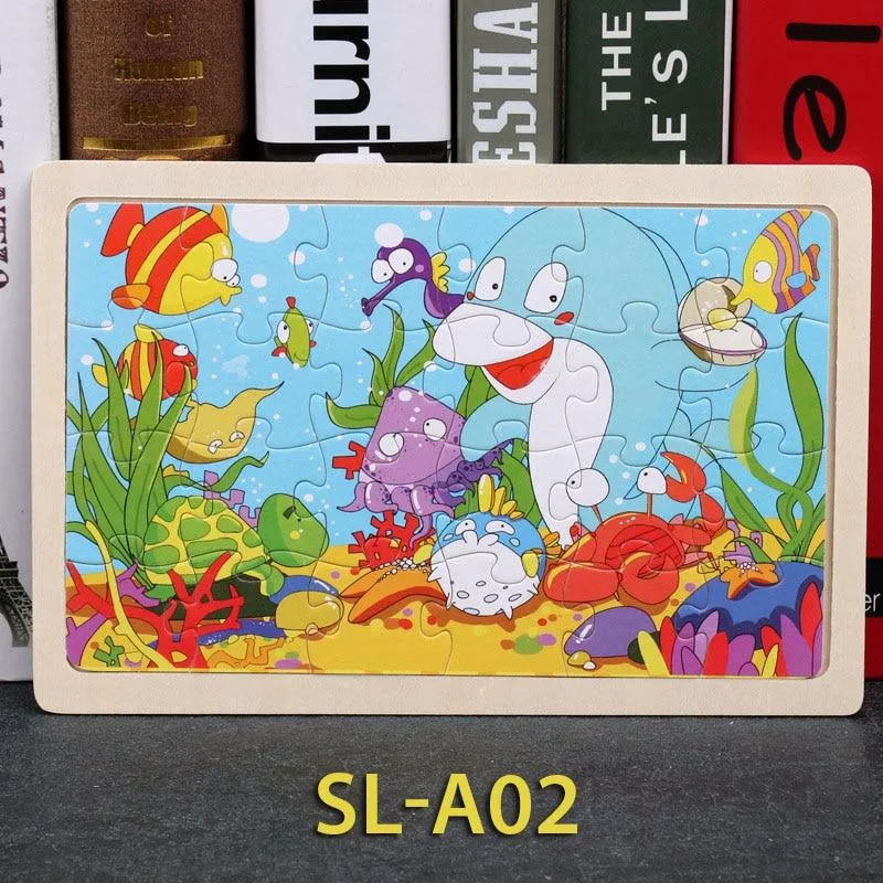 24 Piece Wooden Jigsaw Puzzle Baby Early Childhood Educational Toys for Children Cartoon Animal Puzzles Kids Interactive Toy