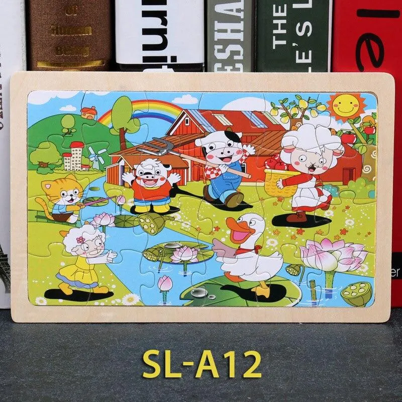 24 Piece Wooden Jigsaw Puzzle Baby Early Childhood Educational Toys for Children Cartoon Animal Puzzles Kids Interactive Toy