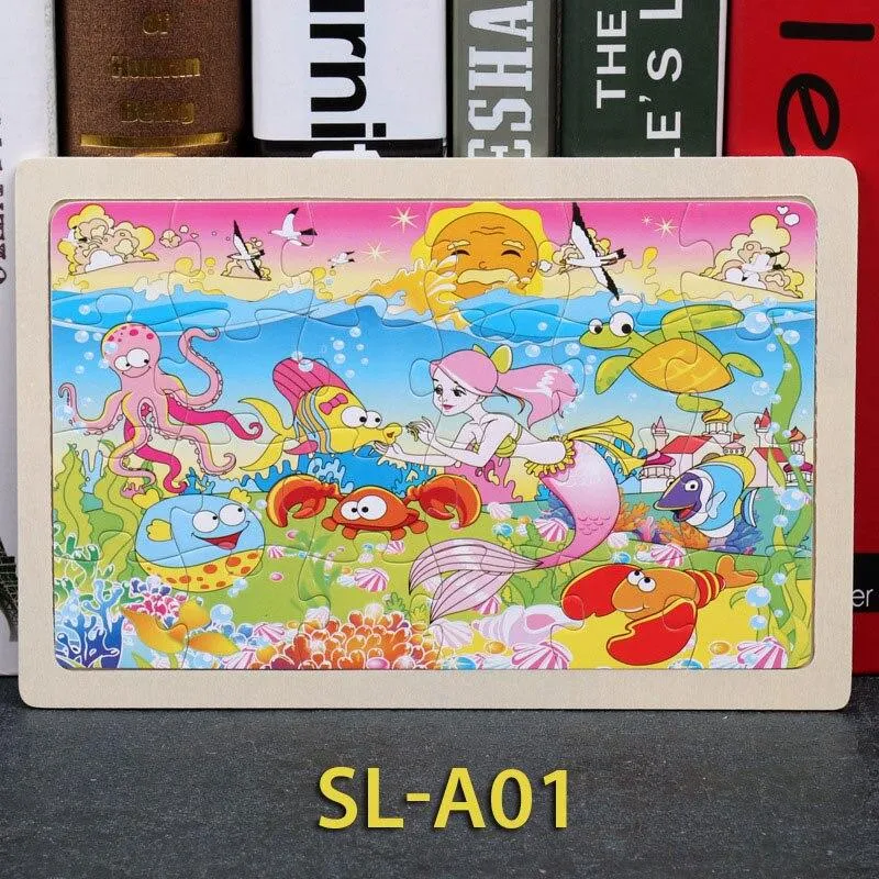 24 Piece Wooden Jigsaw Puzzle Baby Early Childhood Educational Toys for Children Cartoon Animal Puzzles Kids Interactive Toy