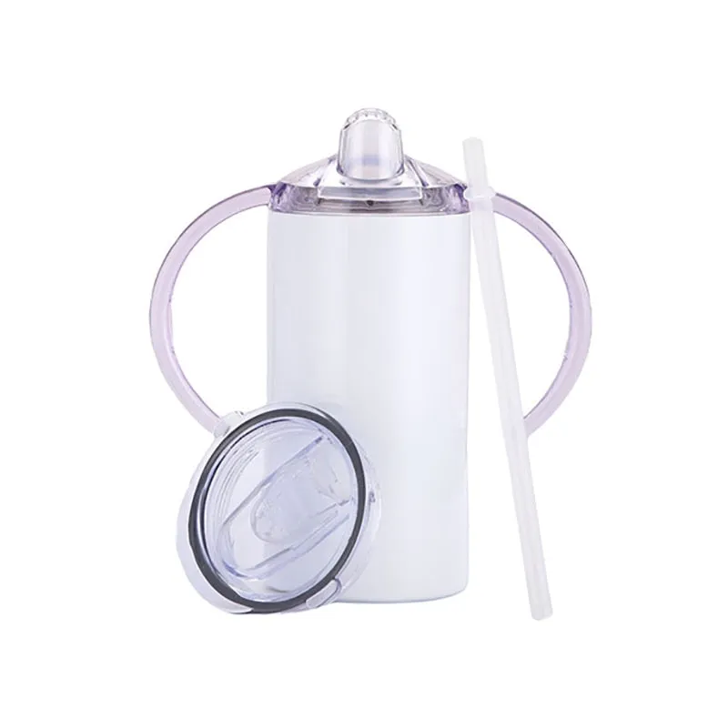 25pack 12oz 2 Lids Kids Double Walled Sublimation Straight Double Tumbler Sippy Cup with Handle