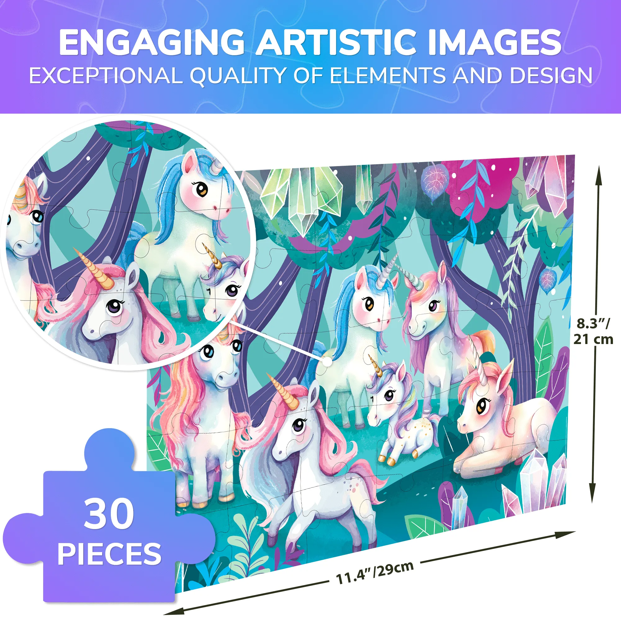 30 Pcs Jigsaw Puzzles for Kids |Unicorns