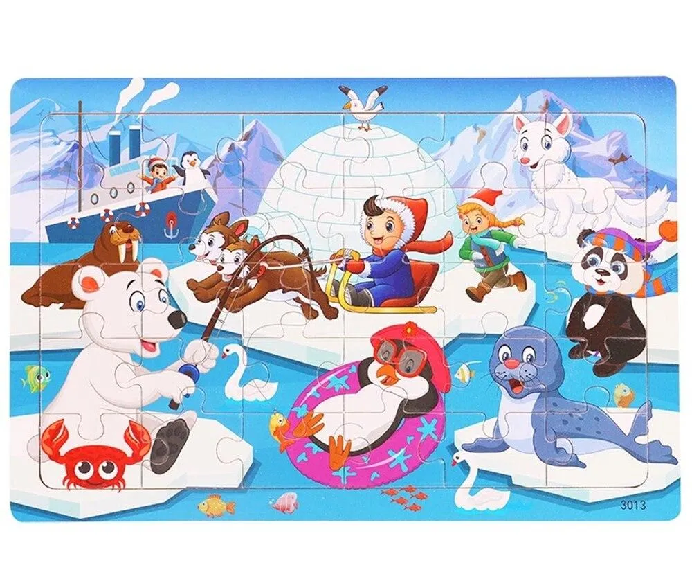 30 Pieces Wooden Toy Jigsaw Puzzle Wood Cartoon Animal Vehicle Kid Early Learning Baby Educational Toys for Children Puzzles