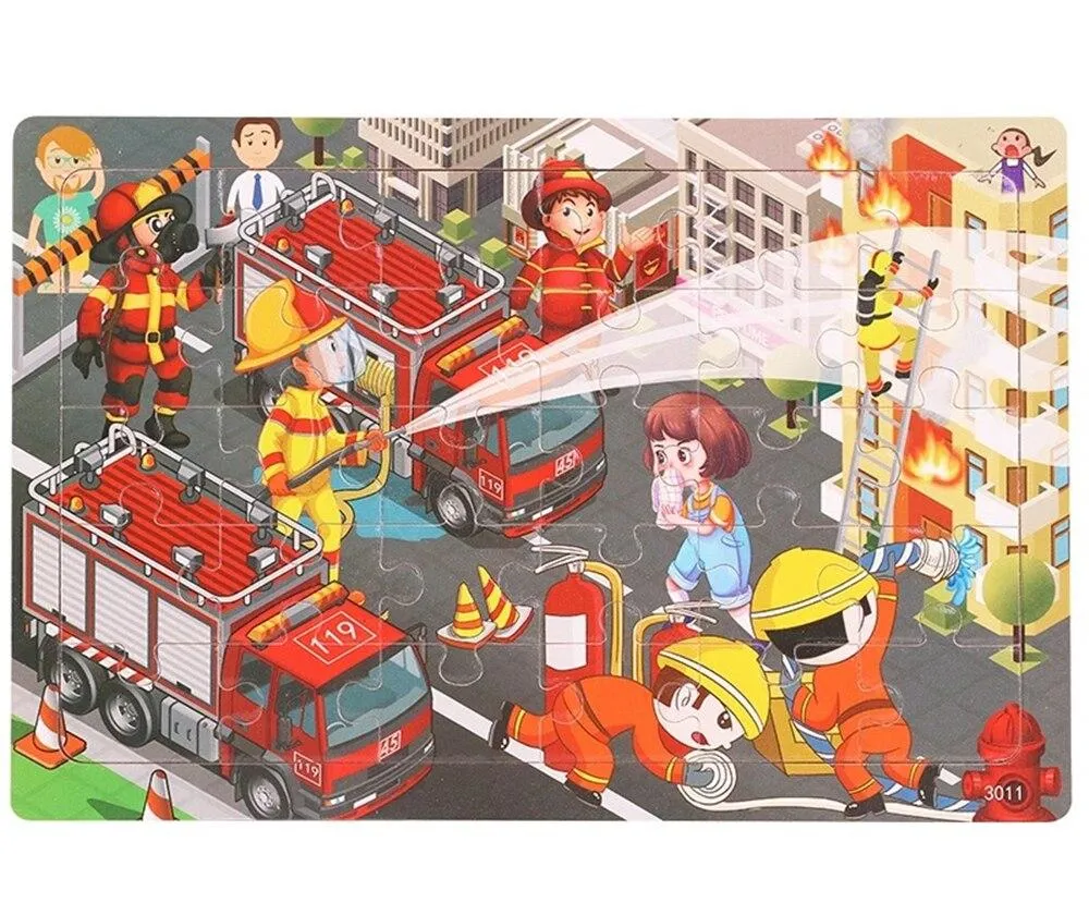 30 Pieces Wooden Toy Jigsaw Puzzle Wood Cartoon Animal Vehicle Kid Early Learning Baby Educational Toys for Children Puzzles