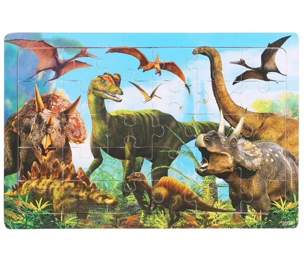 30 Pieces Wooden Toy Jigsaw Puzzle Wood Cartoon Animal Vehicle Kid Early Learning Baby Educational Toys for Children Puzzles