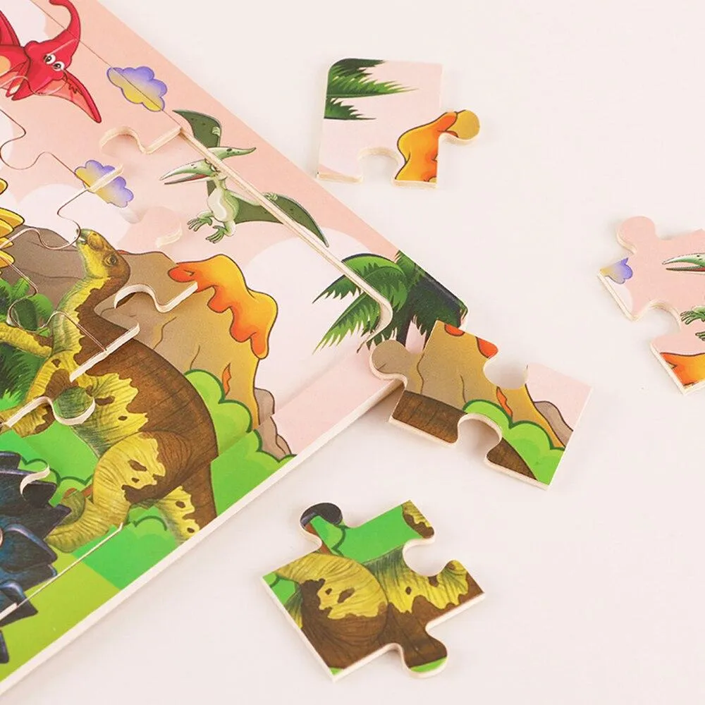 30 Pieces Wooden Toy Jigsaw Puzzle Wood Cartoon Animal Vehicle Kid Early Learning Baby Educational Toys for Children Puzzles