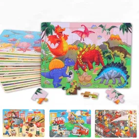30 Pieces Wooden Toy Jigsaw Puzzle Wood Cartoon Animal Vehicle Kid Early Learning Baby Educational Toys for Children Puzzles
