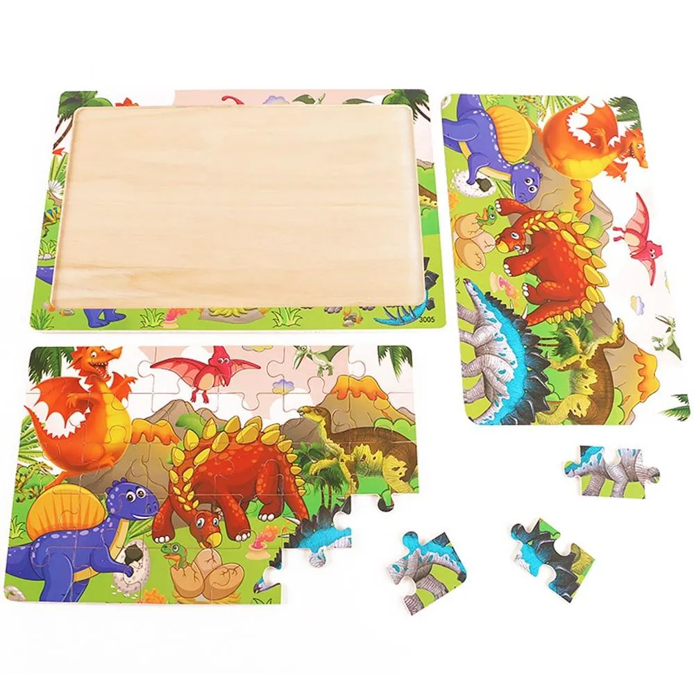 30 Pieces Wooden Toy Jigsaw Puzzle Wood Cartoon Animal Vehicle Kid Early Learning Baby Educational Toys for Children Puzzles