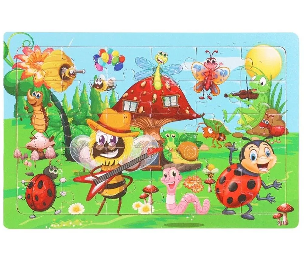 30 Pieces Wooden Toy Jigsaw Puzzle Wood Cartoon Animal Vehicle Kid Early Learning Baby Educational Toys for Children Puzzles