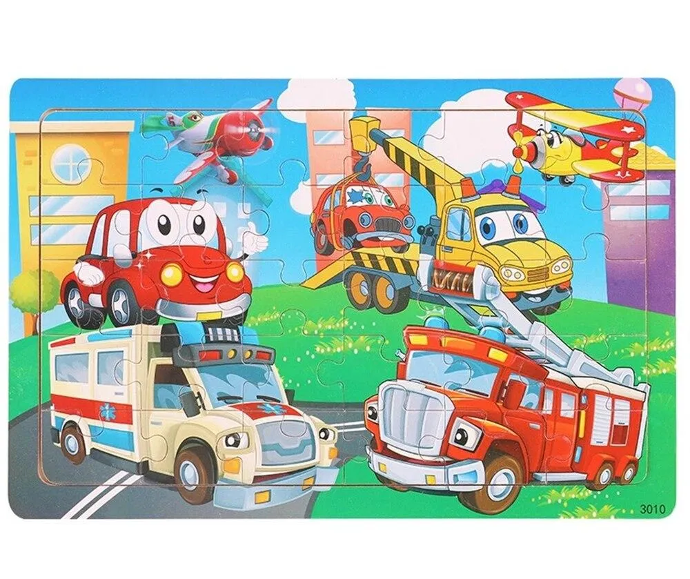 30 Pieces Wooden Toy Jigsaw Puzzle Wood Cartoon Animal Vehicle Kid Early Learning Baby Educational Toys for Children Puzzles