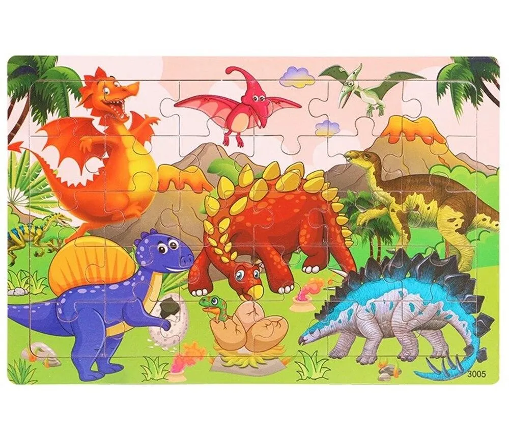 30 Pieces Wooden Toy Jigsaw Puzzle Wood Cartoon Animal Vehicle Kid Early Learning Baby Educational Toys for Children Puzzles