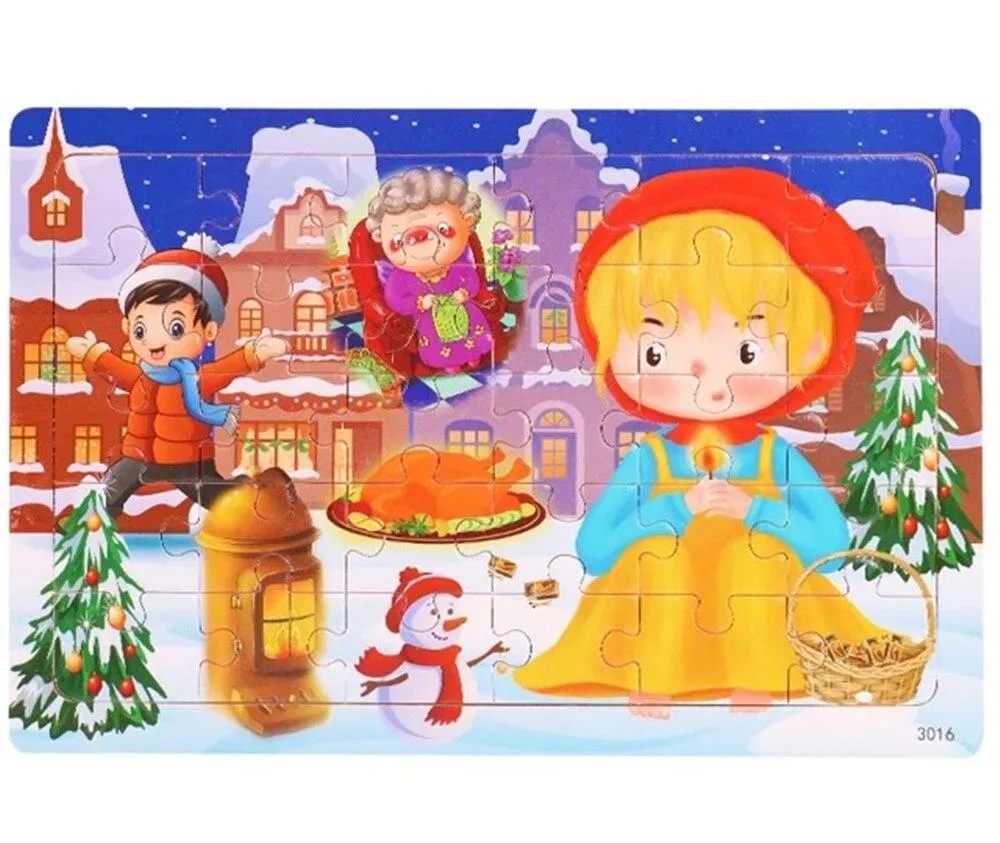 30 Pieces Wooden Toy Jigsaw Puzzle Wood Cartoon Animal Vehicle Kid Early Learning Baby Educational Toys for Children Puzzles