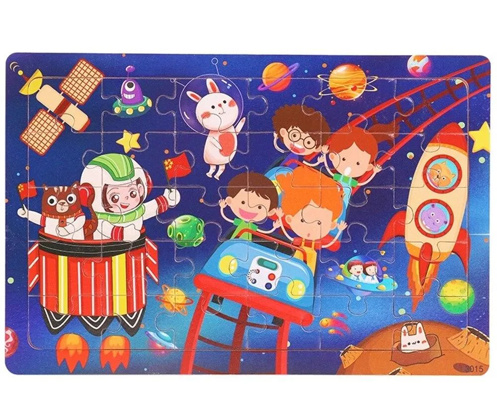 30 Pieces Wooden Toy Jigsaw Puzzle Wood Cartoon Animal Vehicle Kid Early Learning Baby Educational Toys for Children Puzzles