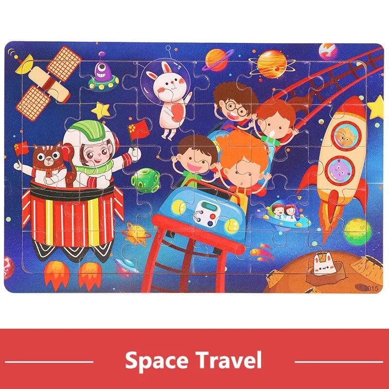 30pcs Jigsaw Puzzle Kids Wooden Toys Cartoon Animal Wood Puzzle Board Early Learning Baby Educational Toys for Children