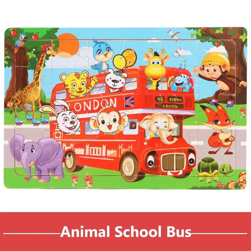30pcs Jigsaw Puzzle Kids Wooden Toys Cartoon Animal Wood Puzzle Board Early Learning Baby Educational Toys for Children