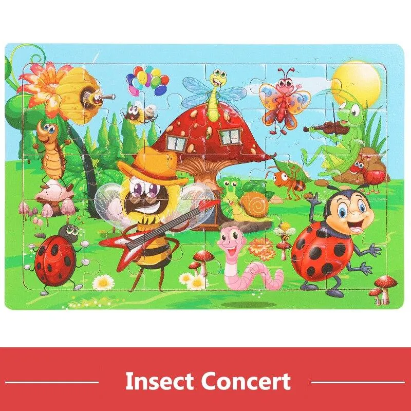 30pcs Jigsaw Puzzle Kids Wooden Toys Cartoon Animal Wood Puzzle Board Early Learning Baby Educational Toys for Children