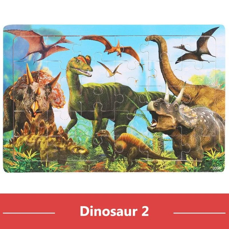 30pcs Jigsaw Puzzle Kids Wooden Toys Cartoon Animal Wood Puzzle Board Early Learning Baby Educational Toys for Children