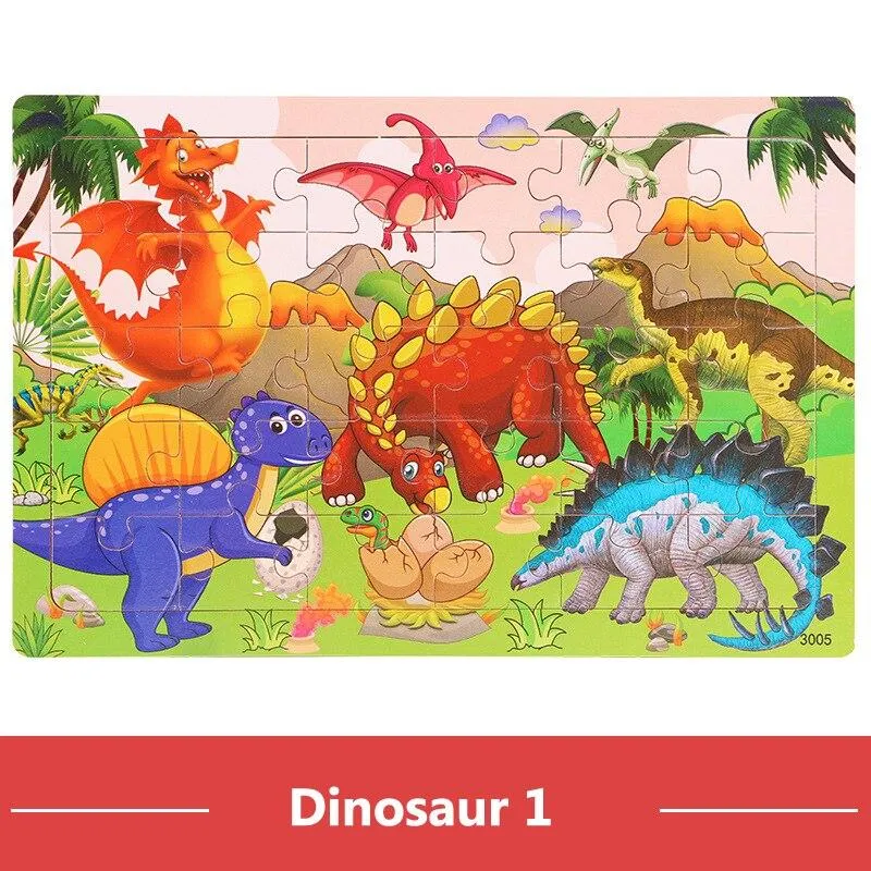 30pcs Jigsaw Puzzle Kids Wooden Toys Cartoon Animal Wood Puzzle Board Early Learning Baby Educational Toys for Children