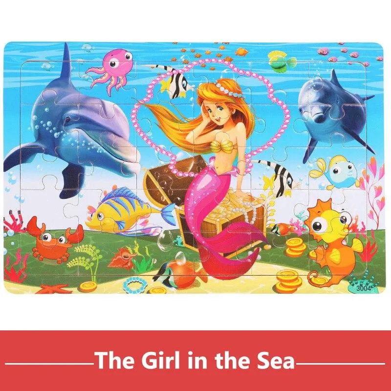 30pcs Jigsaw Puzzle Kids Wooden Toys Cartoon Animal Wood Puzzle Board Early Learning Baby Educational Toys for Children