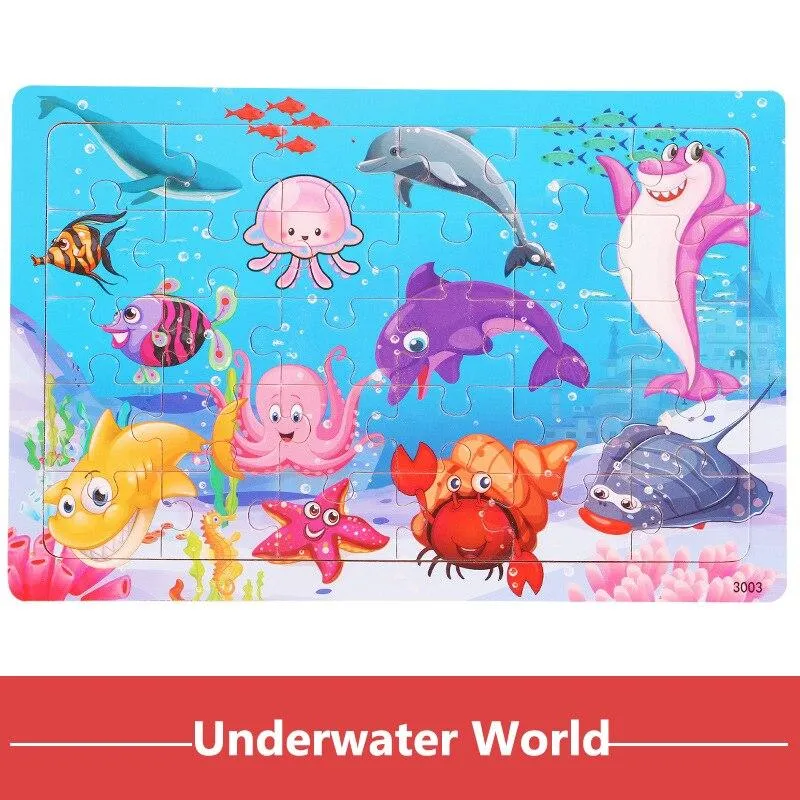 30pcs Jigsaw Puzzle Kids Wooden Toys Cartoon Animal Wood Puzzle Board Early Learning Baby Educational Toys for Children