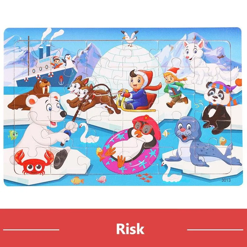 30pcs Jigsaw Puzzle Kids Wooden Toys Cartoon Animal Wood Puzzle Board Early Learning Baby Educational Toys for Children