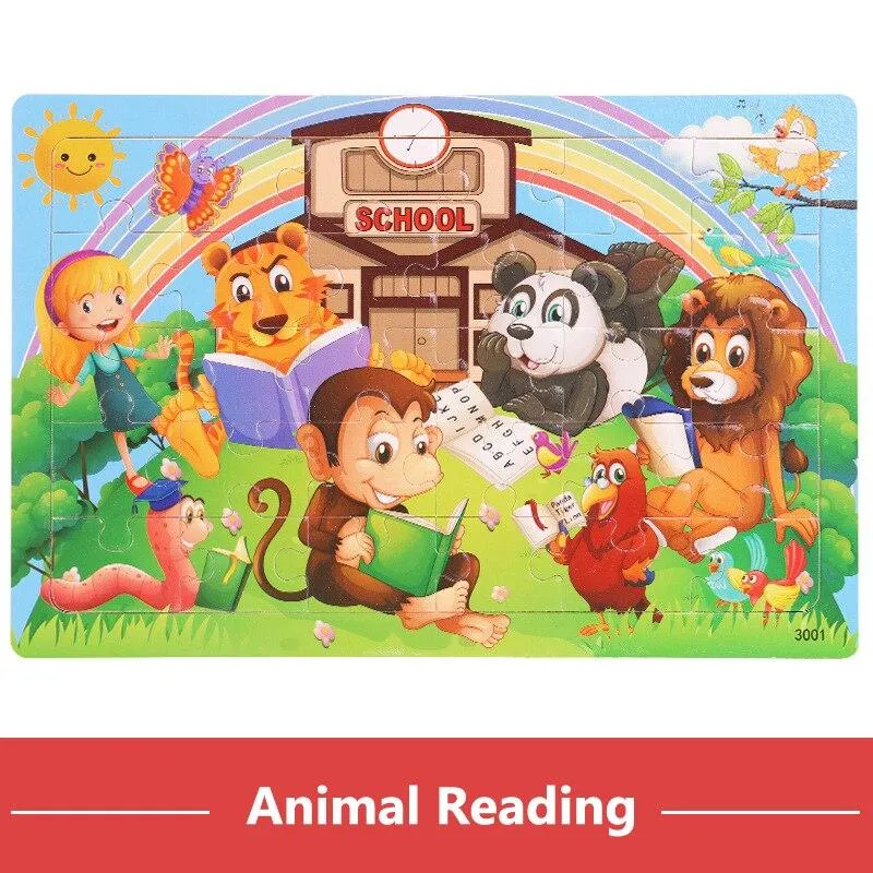30pcs Jigsaw Puzzle Kids Wooden Toys Cartoon Animal Wood Puzzle Board Early Learning Baby Educational Toys for Children