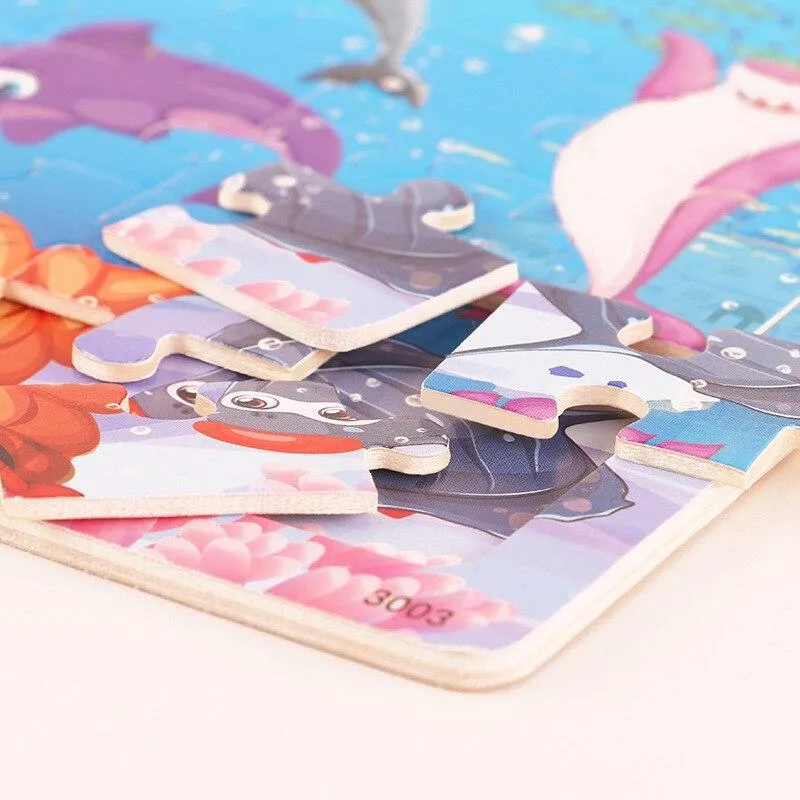 30pcs Jigsaw Puzzle Kids Wooden Toys Cartoon Animal Wood Puzzle Board Early Learning Baby Educational Toys for Children