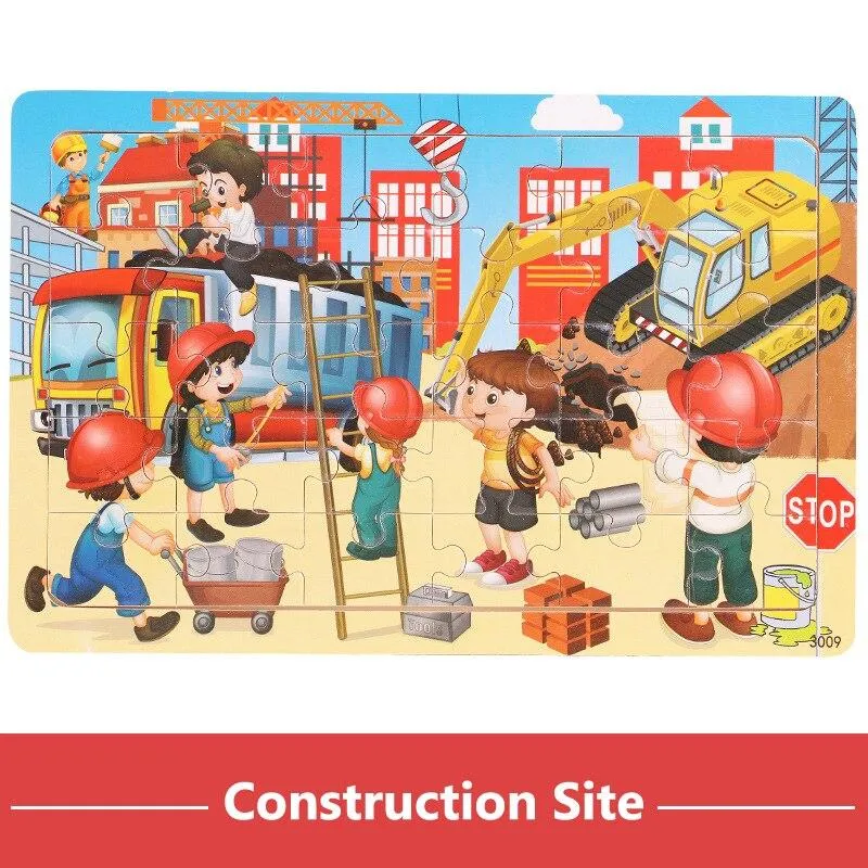 30pcs Jigsaw Puzzle Kids Wooden Toys Cartoon Animal Wood Puzzle Board Early Learning Baby Educational Toys for Children