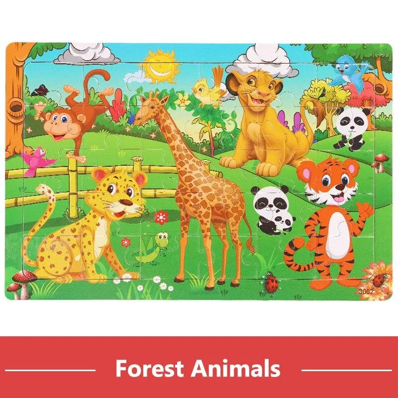 30pcs Jigsaw Puzzle Kids Wooden Toys Cartoon Animal Wood Puzzle Board Early Learning Baby Educational Toys for Children
