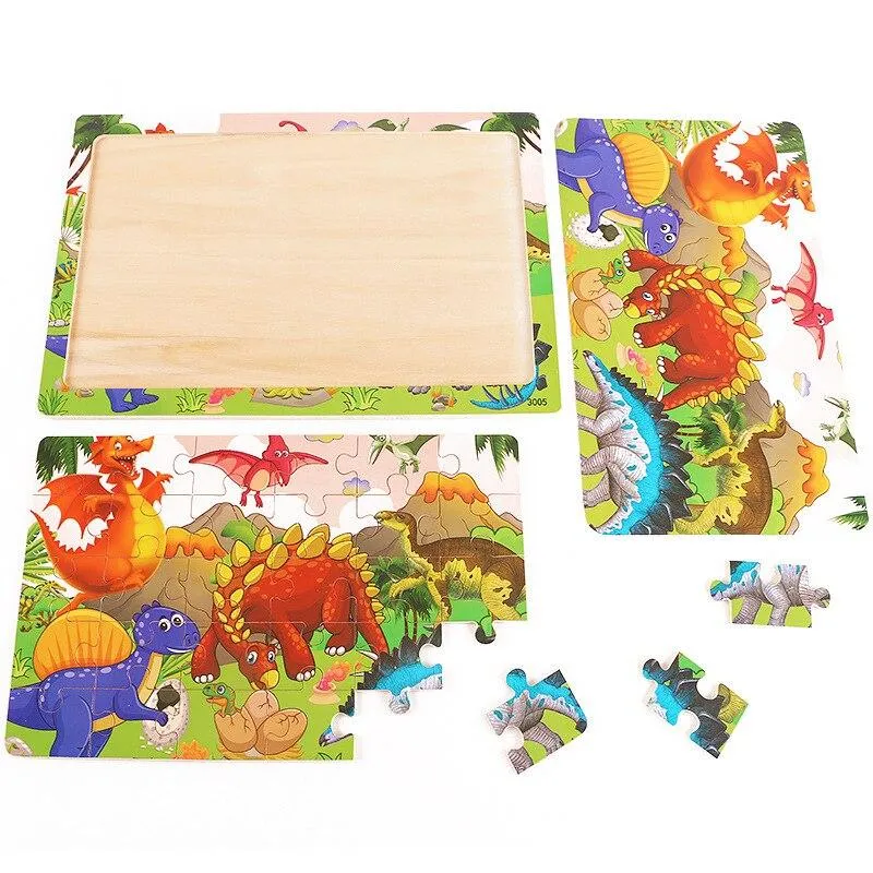 30pcs Jigsaw Puzzle Kids Wooden Toys Cartoon Animal Wood Puzzle Board Early Learning Baby Educational Toys for Children