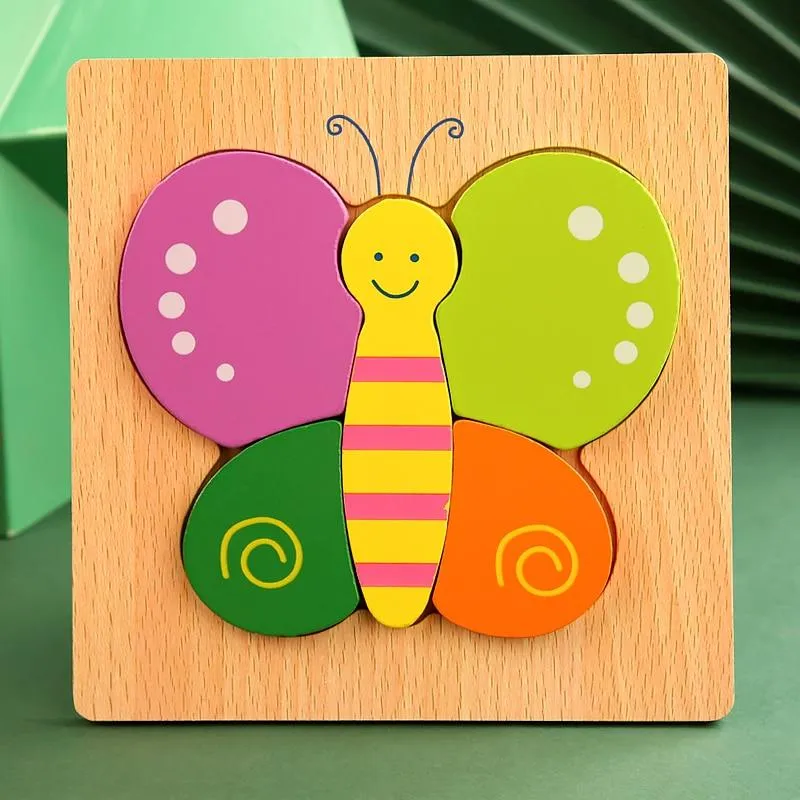 3D Wooden Puzzles Educational Cartoon Animals Early Learning Cognition Intelligence Puzzle Game For Children Toys