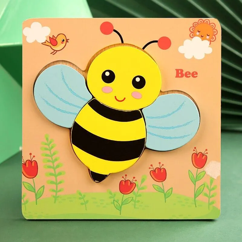 3D Wooden Puzzles Educational Cartoon Animals Early Learning Cognition Intelligence Puzzle Game For Children Toys