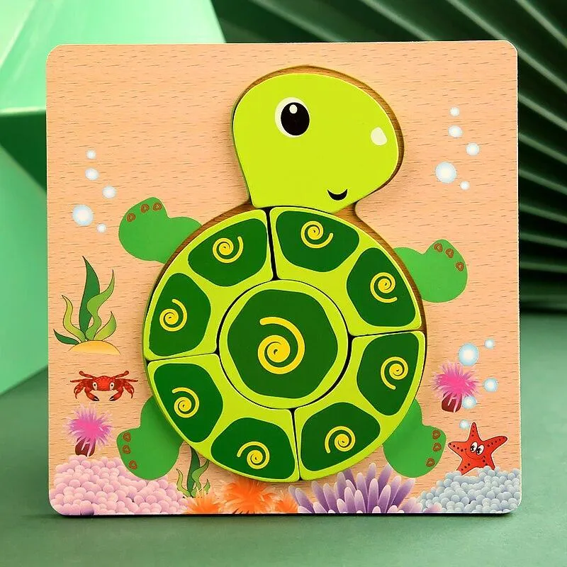 3D Wooden Puzzles Educational Cartoon Animals Early Learning Cognition Intelligence Puzzle Game For Children Toys