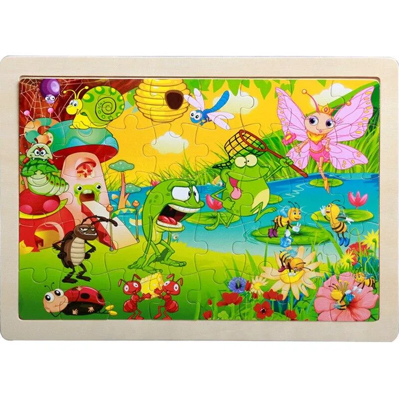 40 Pieces Kids Wooden Puzzle Board Toy Fun Cartoon Animal Jigsaw Boy Girl Baby Early Educational Learning Toys for Children Gift