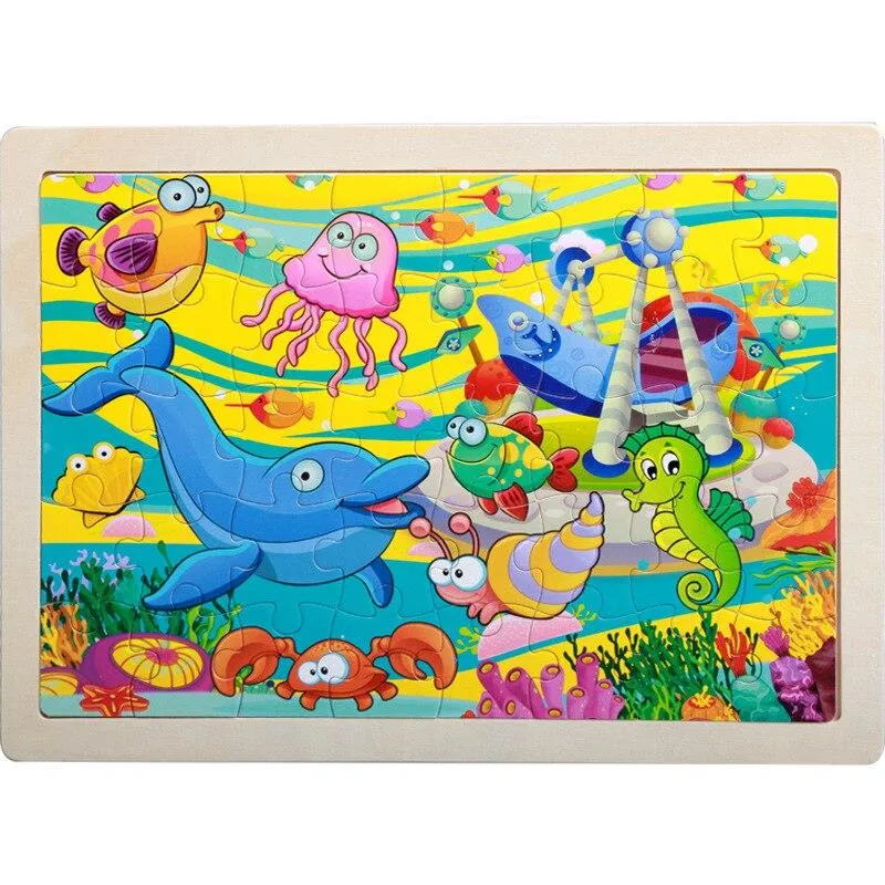 40 Pieces Kids Wooden Puzzle Board Toy Fun Cartoon Animal Jigsaw Boy Girl Baby Early Educational Learning Toys for Children Gift