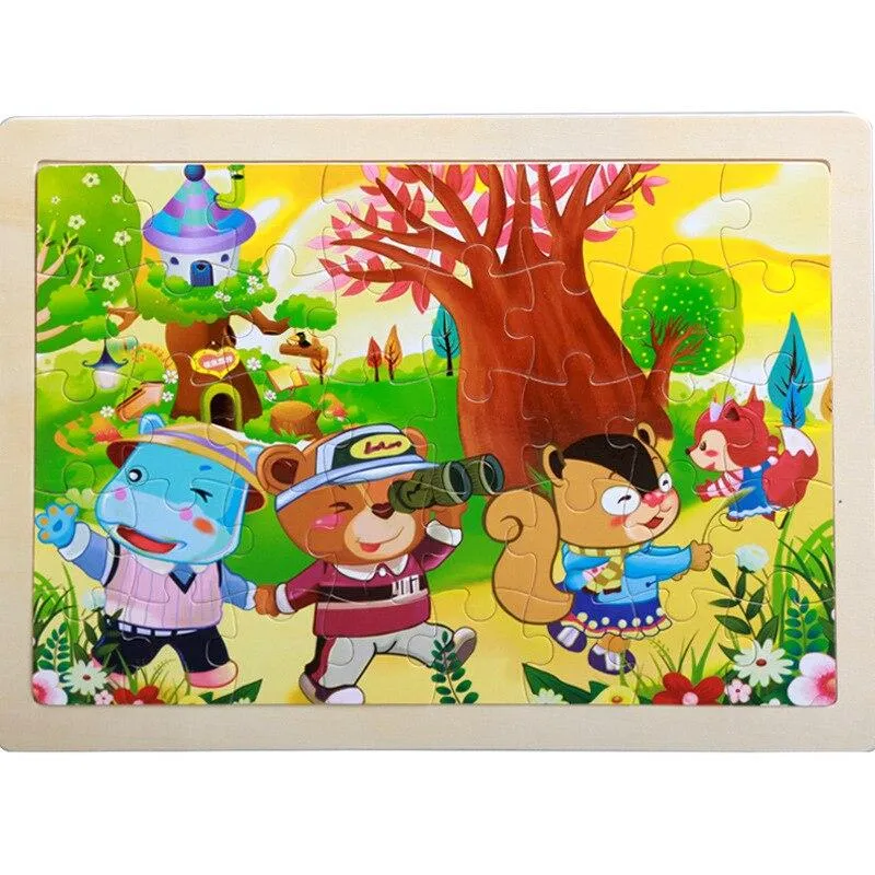 40 Pieces Kids Wooden Puzzle Board Toy Fun Cartoon Animal Jigsaw Boy Girl Baby Early Educational Learning Toys for Children Gift