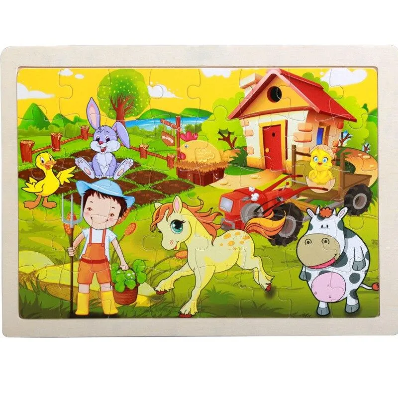 40 Pieces Kids Wooden Puzzle Board Toy Fun Cartoon Animal Jigsaw Boy Girl Baby Early Educational Learning Toys for Children Gift