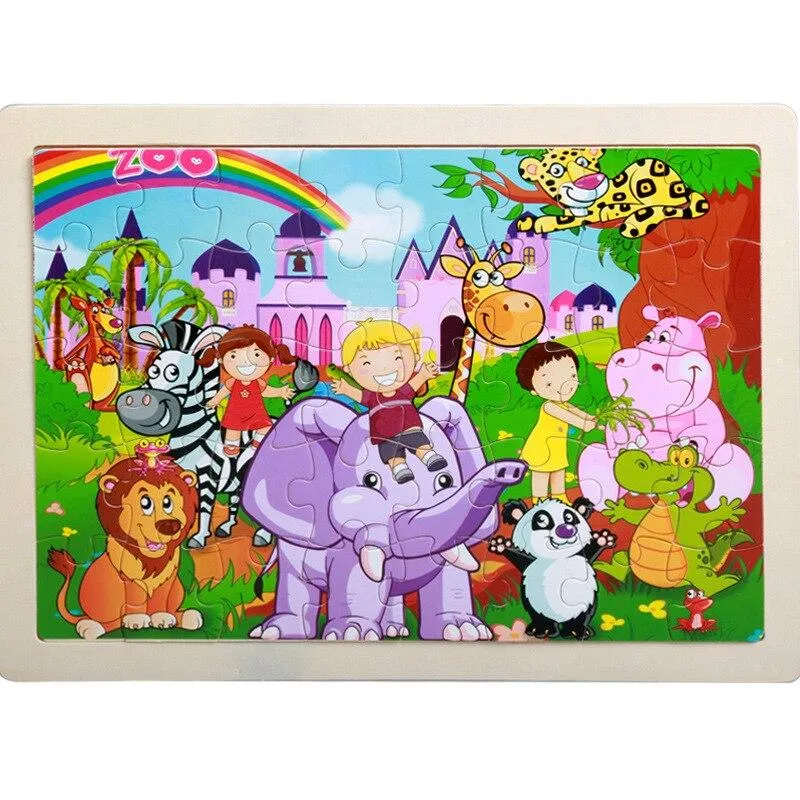 40 Pieces Kids Wooden Puzzle Board Toy Fun Cartoon Animal Jigsaw Boy Girl Baby Early Educational Learning Toys for Children Gift