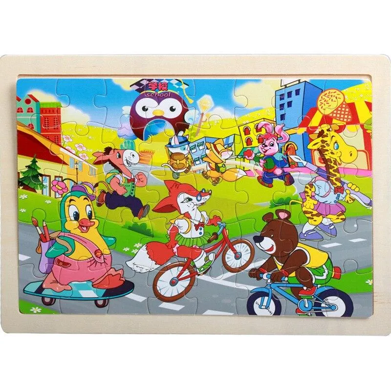 40 Pieces Kids Wooden Puzzle Board Toy Fun Cartoon Animal Jigsaw Boy Girl Baby Early Educational Learning Toys for Children Gift